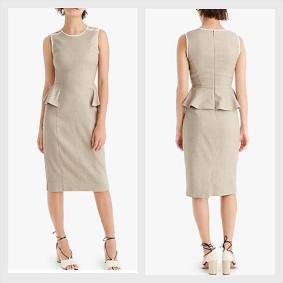 J.Crew 365 Dress in Flax Linen Blend Beige Peplum Pencil Dress - Picture 1 of 8